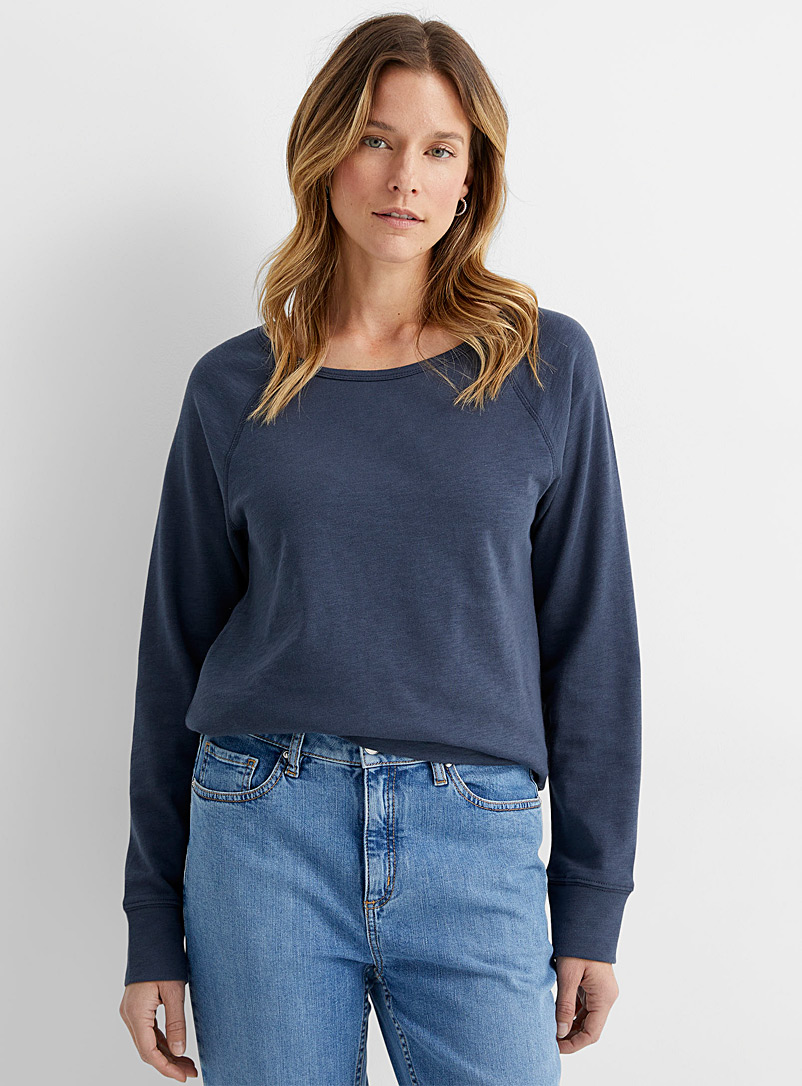 Contemporaine Slate Blue French terry raglan sweatshirt for women