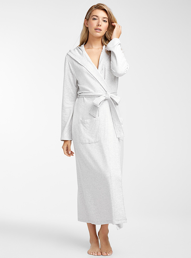 Miiyu Grey Long hooded modal robe for women