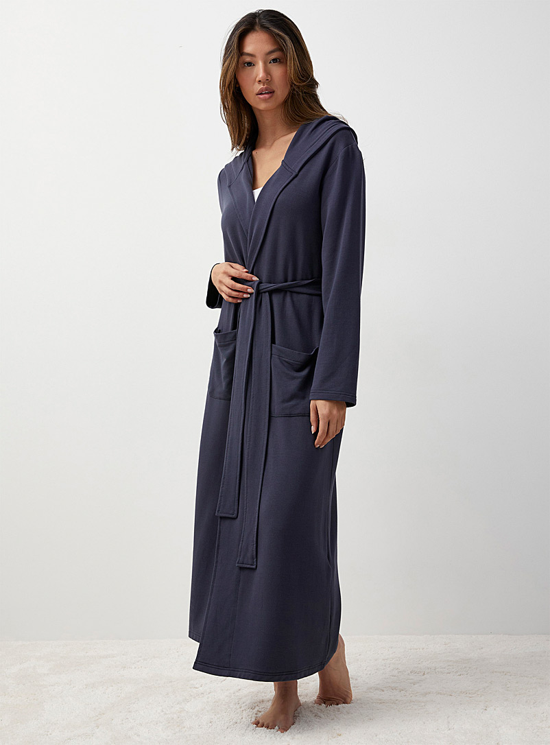 Miiyu Light Crimson Long hooded modal robe for women