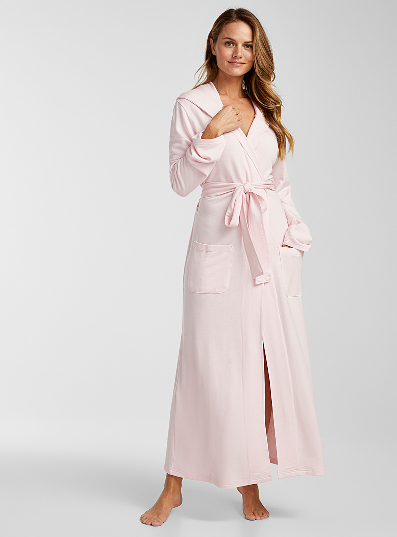 Miiyu Dusky Pink Long hooded modal robe for women