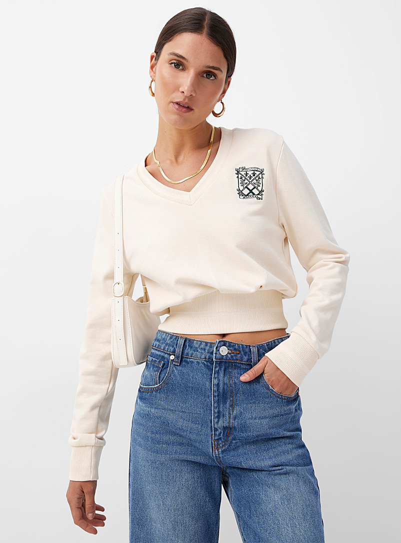 Icône Ivory White Varsity V-neck sweatshirt for women