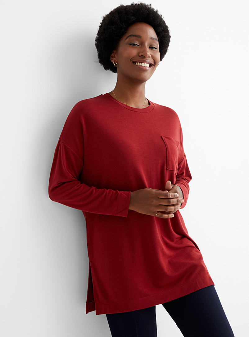 Contemporaine Ruby Red Loose patch pocket tunic for women