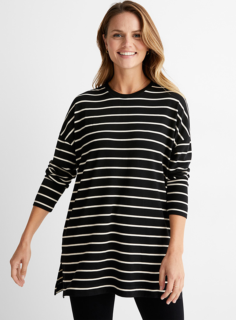 Contemporaine Patterned Black Horizontal stripes loose tunic for women