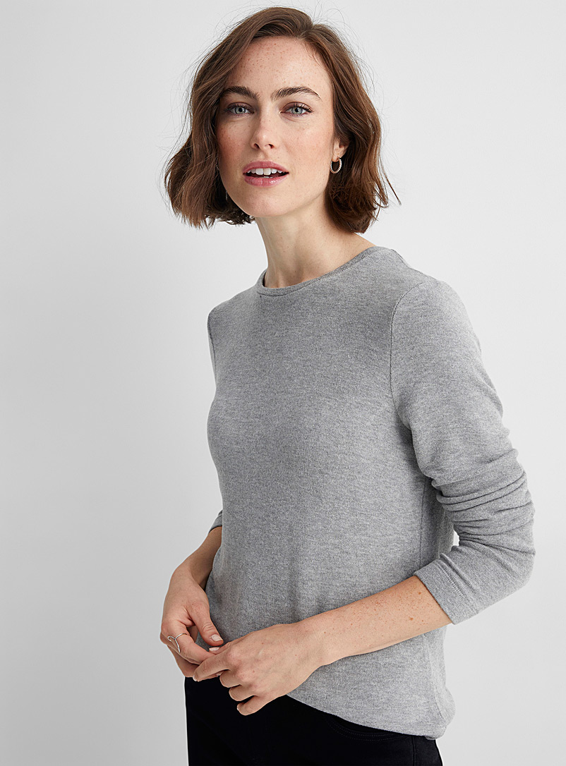 Contemporaine Grey Flowy brushed crew-neck T-shirt for women