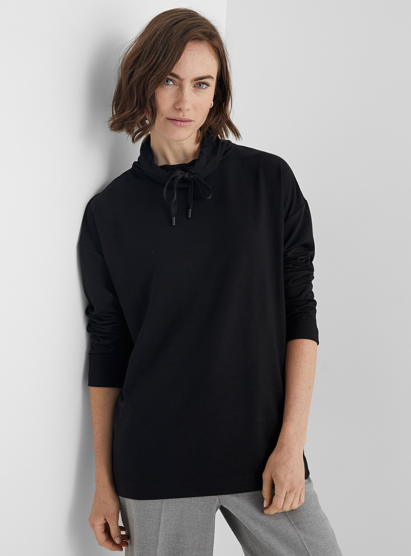 Contemporaine Black Drawstring collar French terry tunic for women