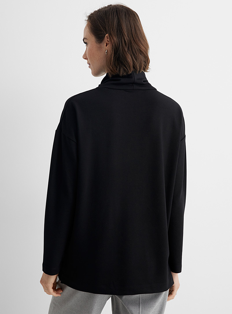 Contemporaine Black Drawstring collar French terry tunic for women