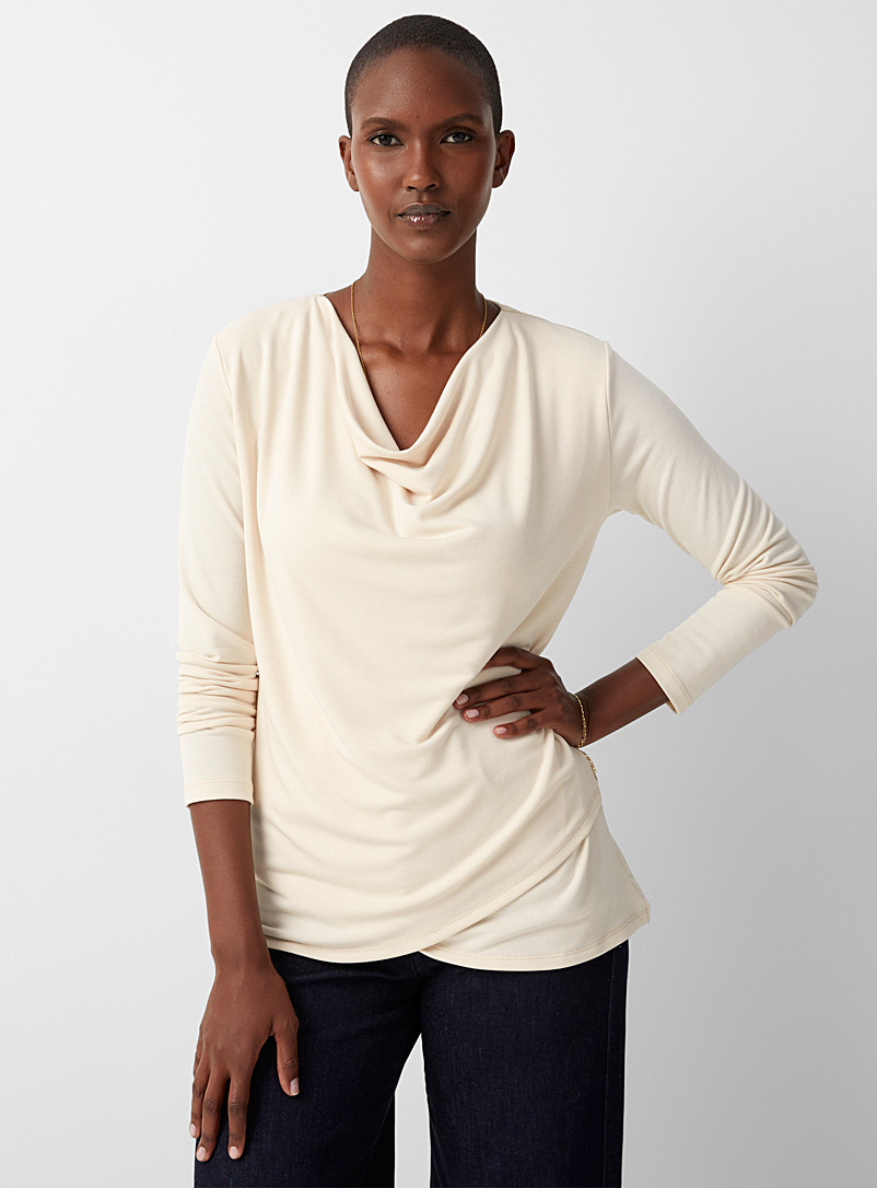 Contemporaine Sand Crossover draped-neck tee for women