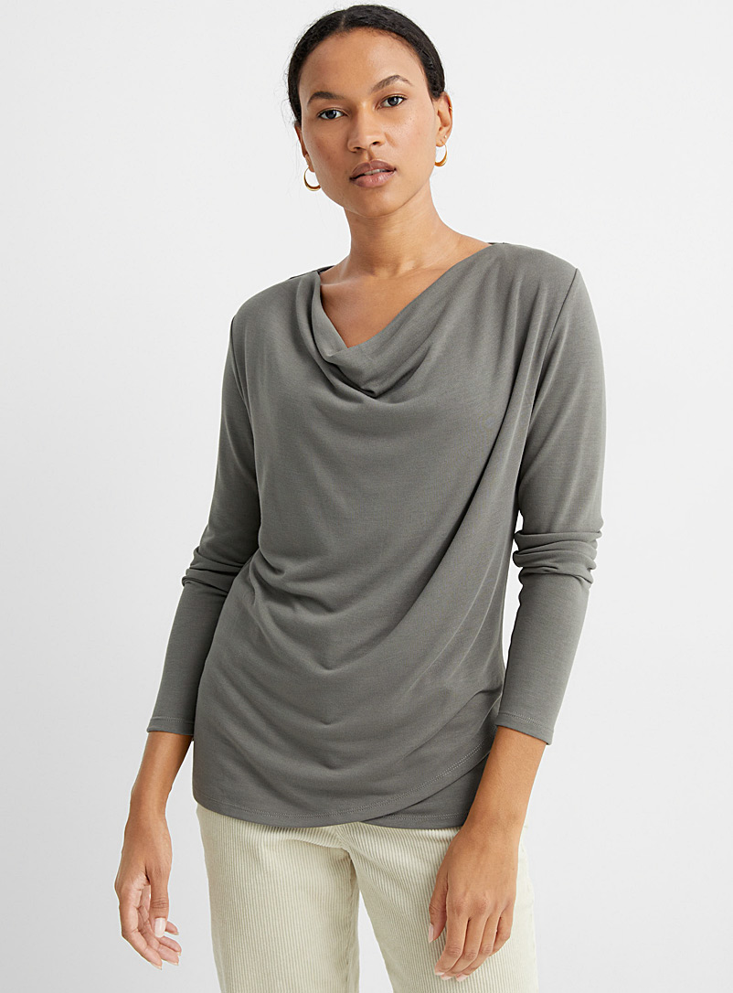 Contemporaine Green Crossover draped-neck tee for women