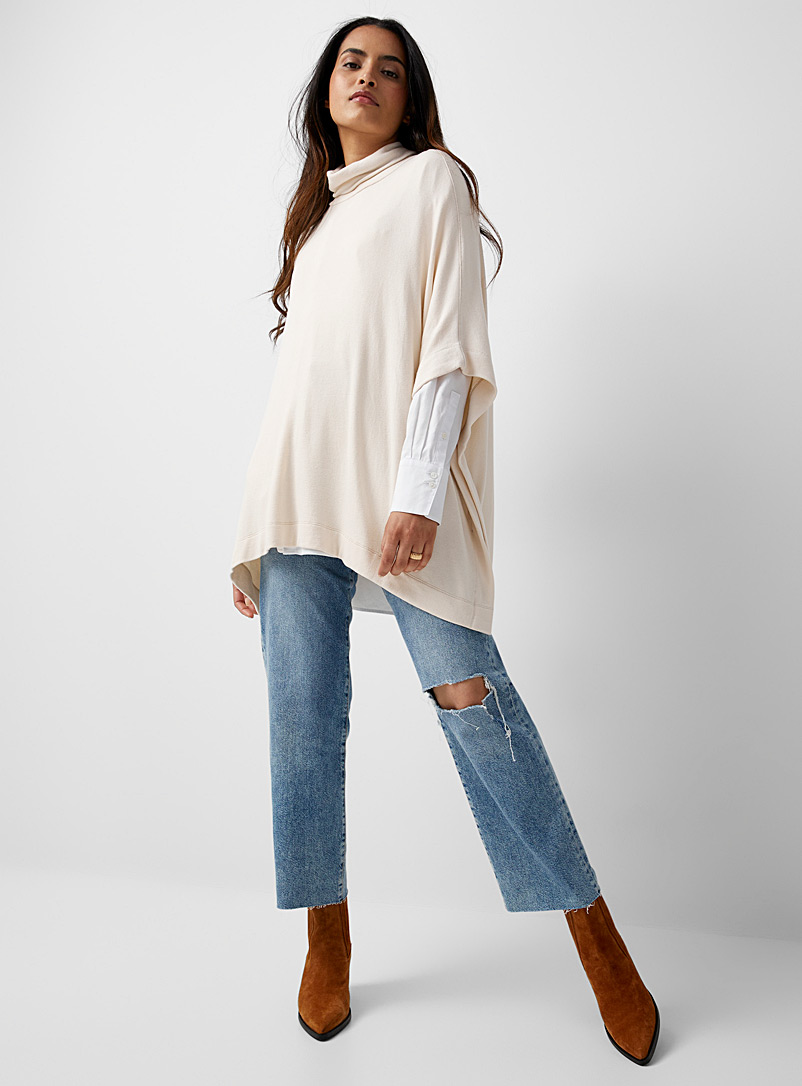 Contemporaine Sand Flowy brushed turtleneck poncho for women