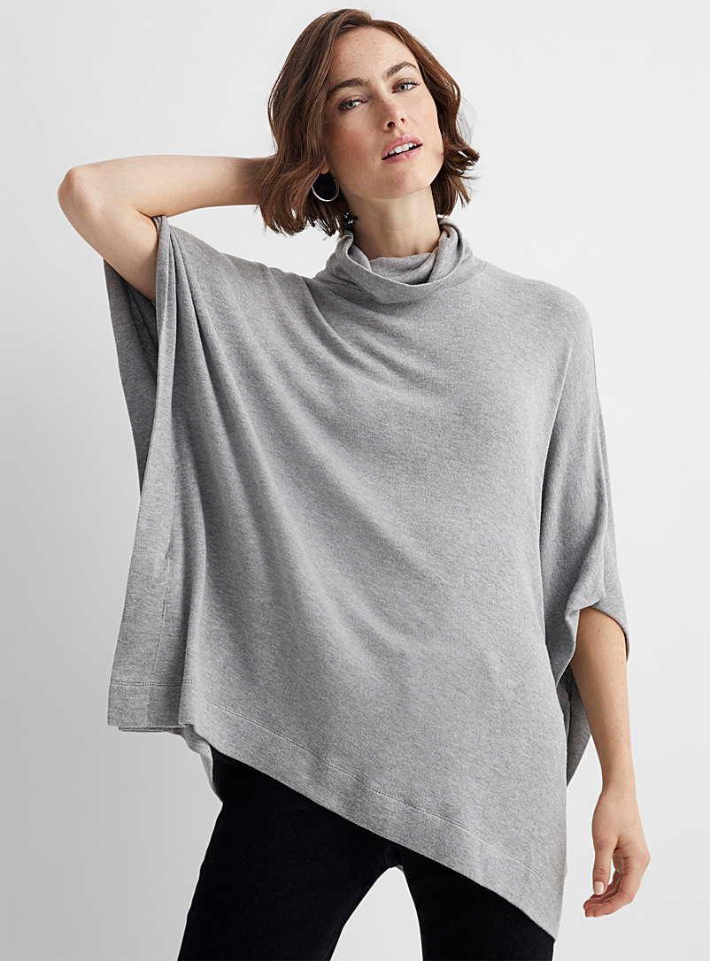 Contemporaine Grey Flowy brushed turtleneck poncho for women