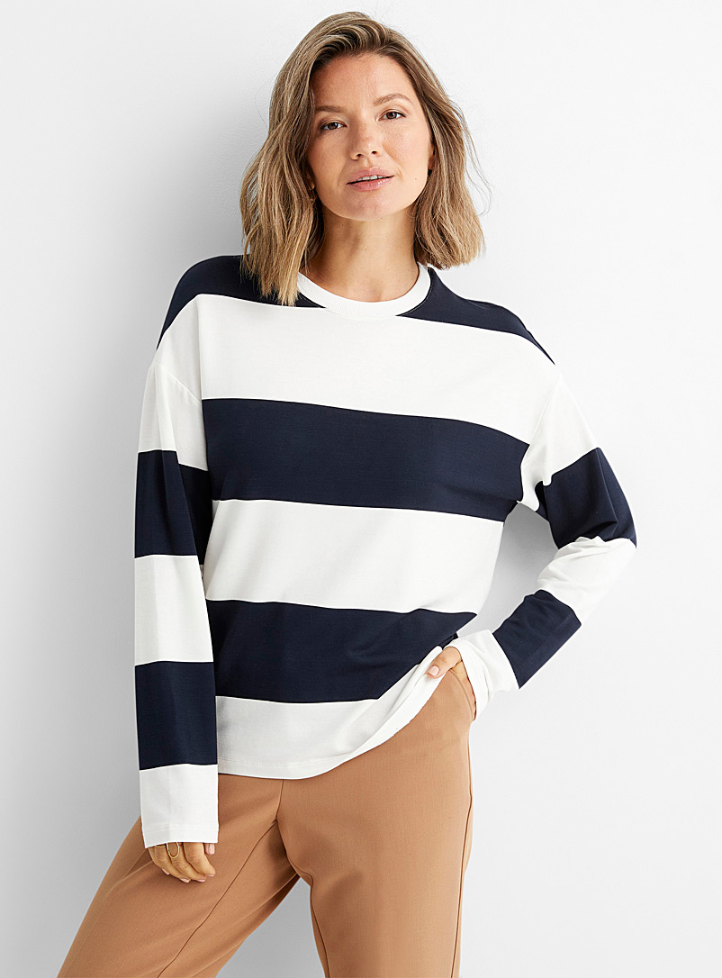 Contemporaine Marine Blue Striped French terry tee for women