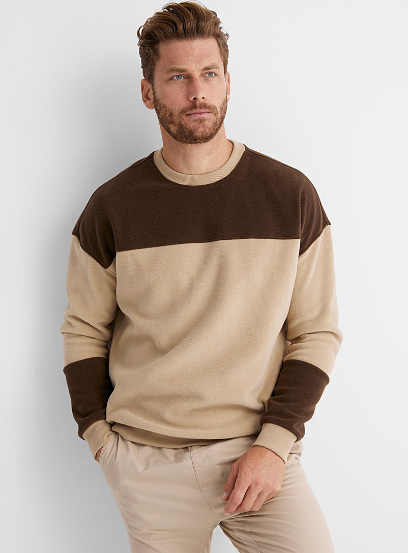 Le 31 Brown Colour block fleece sweatshirt for men