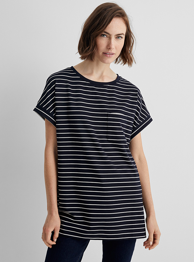 Contemporaine Patterned Blue Striped French terry tunic for women