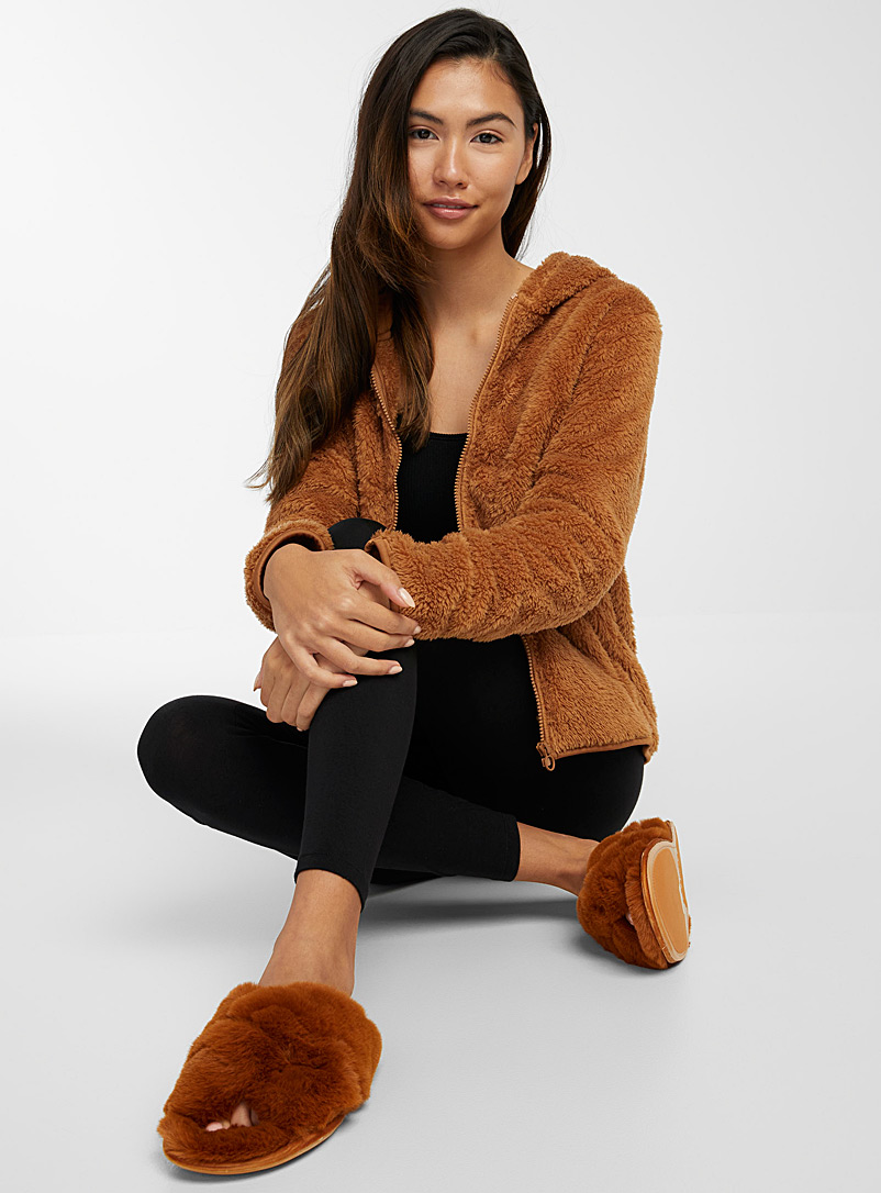 Miiyu x Twik Brown Ultra-plush zipped jacket for women
