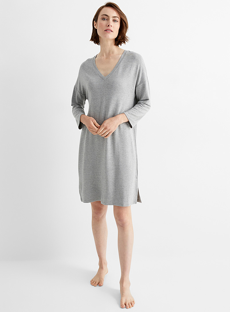 Miiyu Grey Ultra-soft V-neck nightgown for women