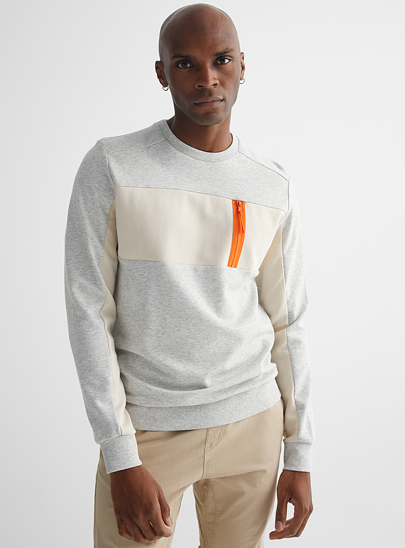 Le 31 Grey Colour block accent-pocket sweatshirt for men