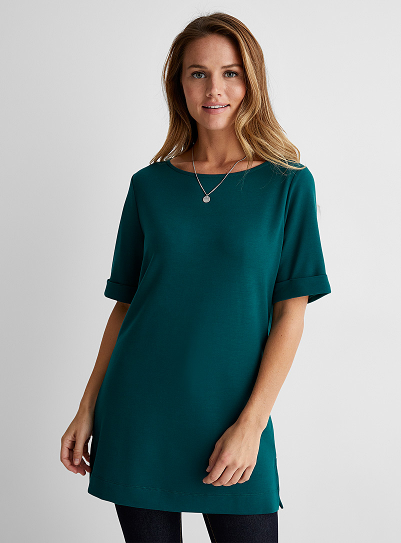 Contemporaine: Le t-shirt tunique envers ratiné Vert vif-irlandais-émerau pour femme