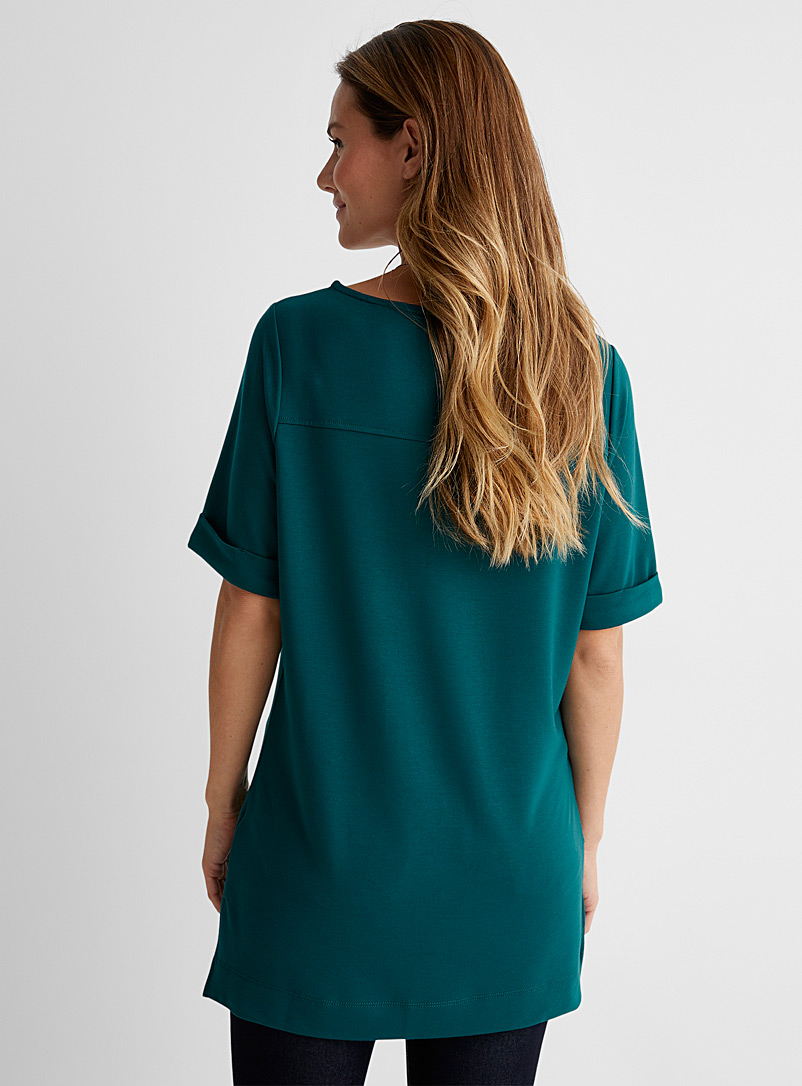 Contemporaine: Le t-shirt tunique envers ratiné Vert vif-irlandais-émerau pour femme