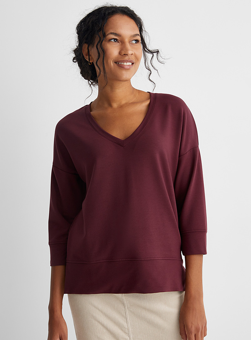 Contemporaine Ruby Red Terry underside V-neck T-shirt for women
