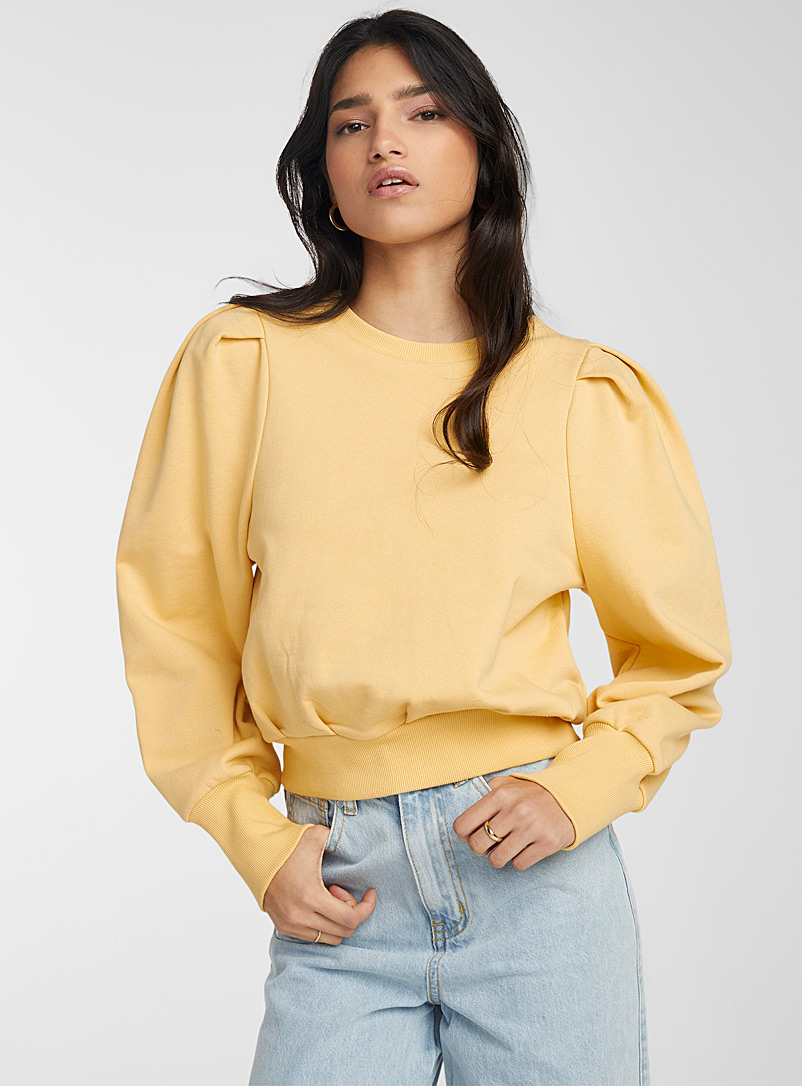 Icône Light Yellow Organic cotton puff-sleeve sweater for women
