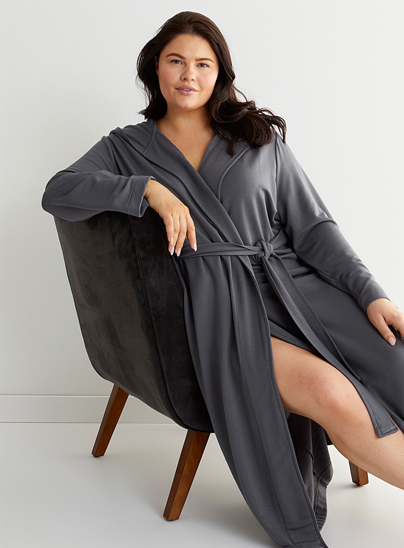 Miiyu Charcoal Long hooded modal robe Plus size for women