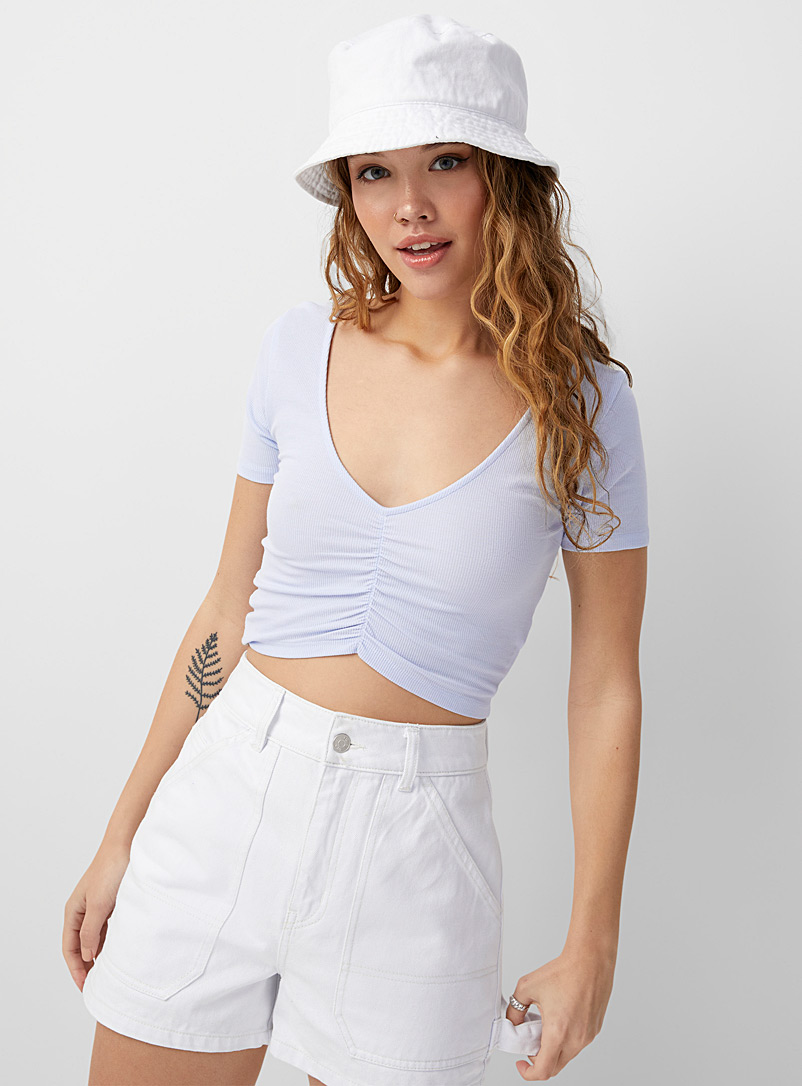 Twik Baby Blue Central ruches cropped tee for women
