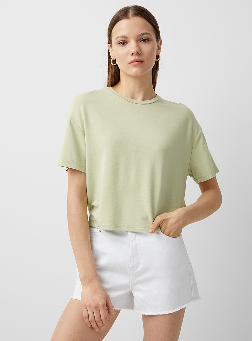 Twik Lime Green Boxy cropped T-shirt for women