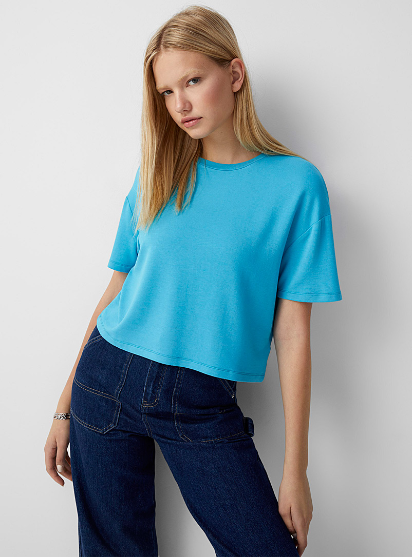Twik: Le t-shirt carré court Sarcelle-turquoise-aqua pour femme