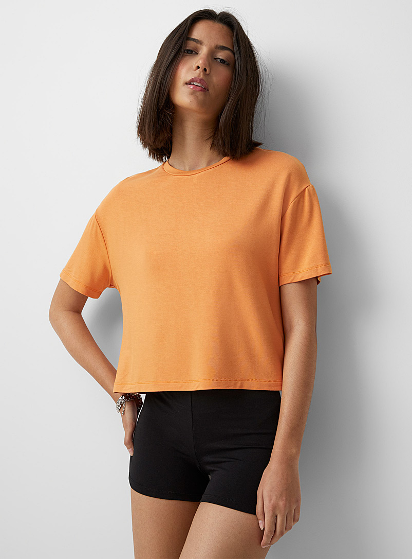 Twik Medium Orange Boxy cropped T-shirt for women