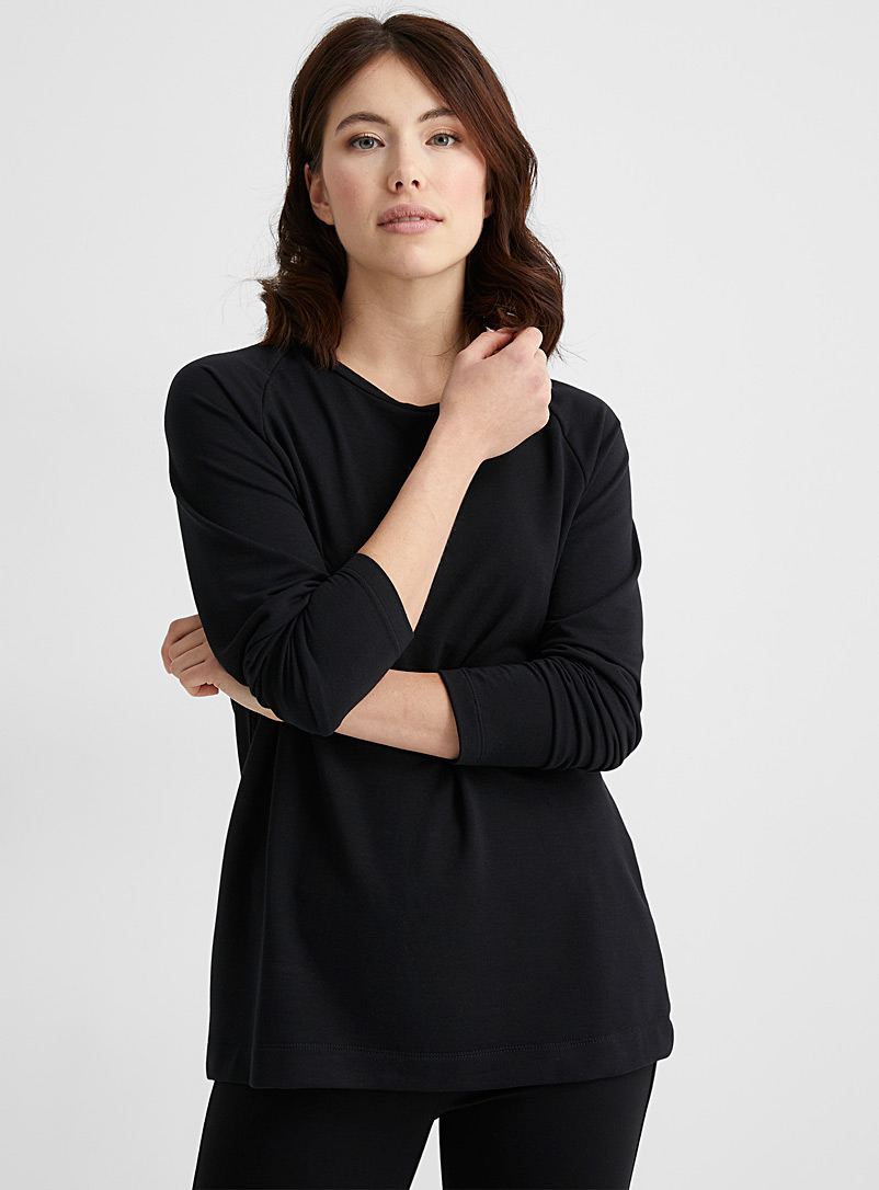 Contemporaine Black Long-sleeve French terry T-shirt for women