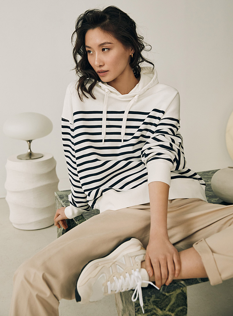 Contemporaine Patterned Ecru Horizon stripe hoodie for women