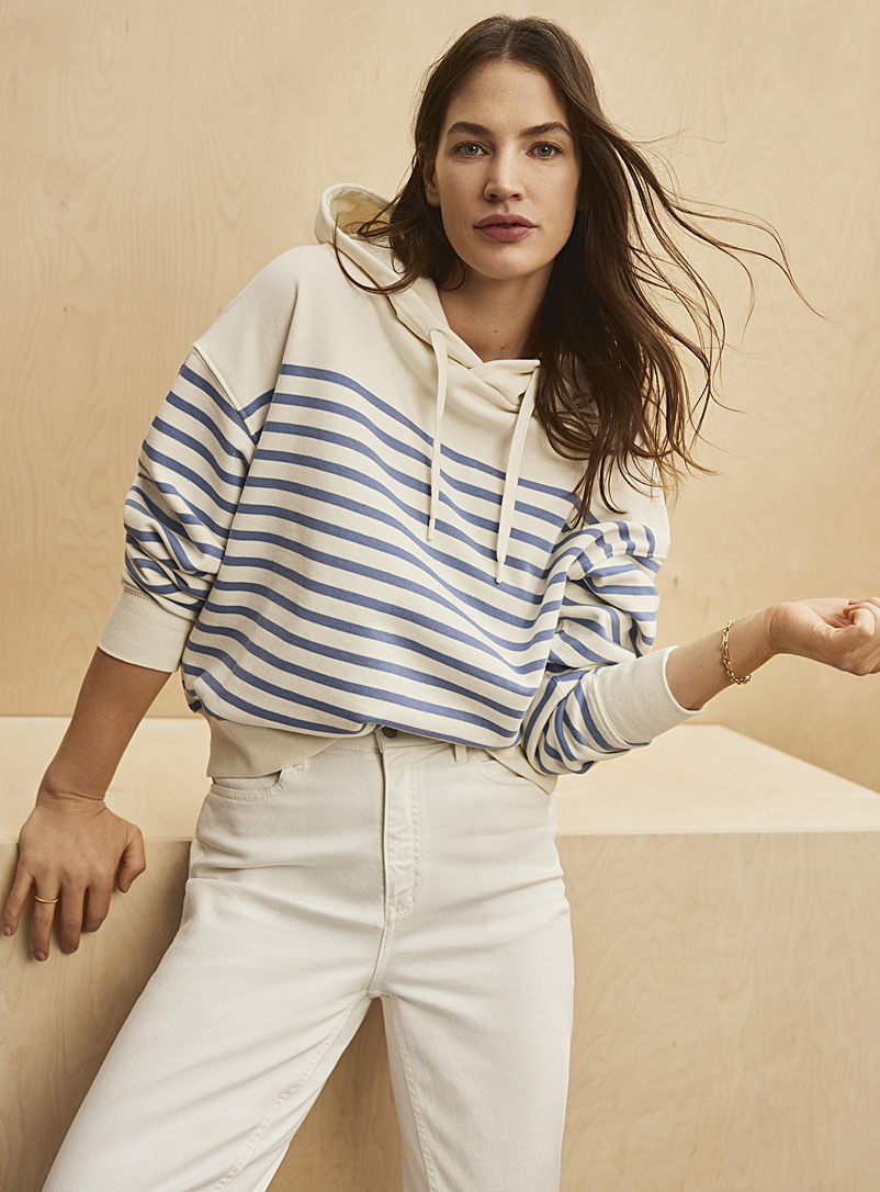 Contemporaine Patterned White Horizon stripe hoodie for women