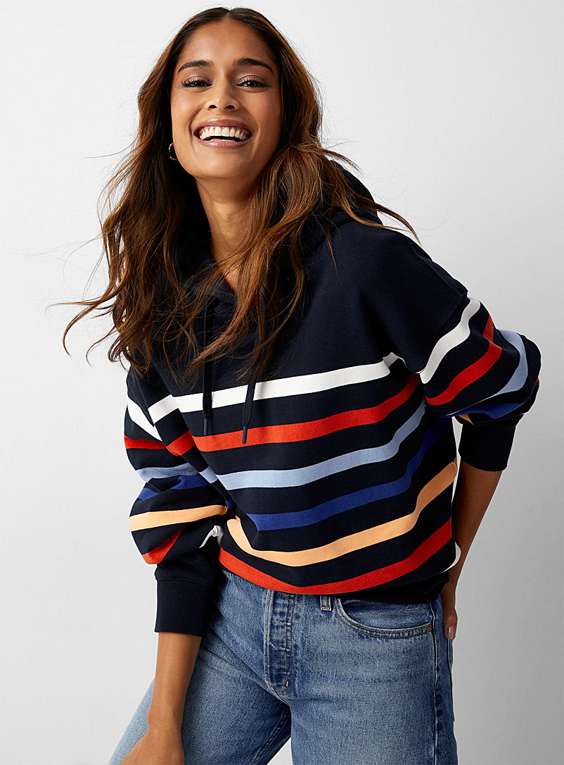 Contemporaine Patterned Blue Horizon stripe hoodie for women