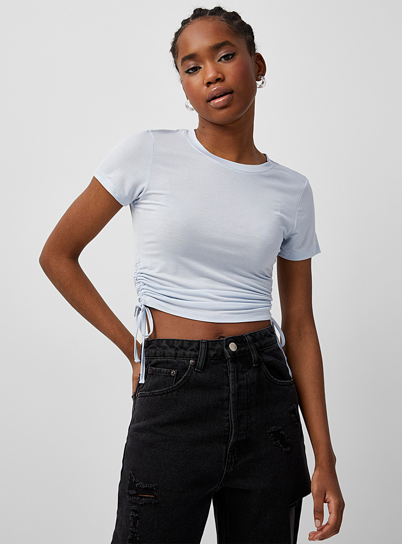 Twik Baby Blue Drawcords cropped tee for women