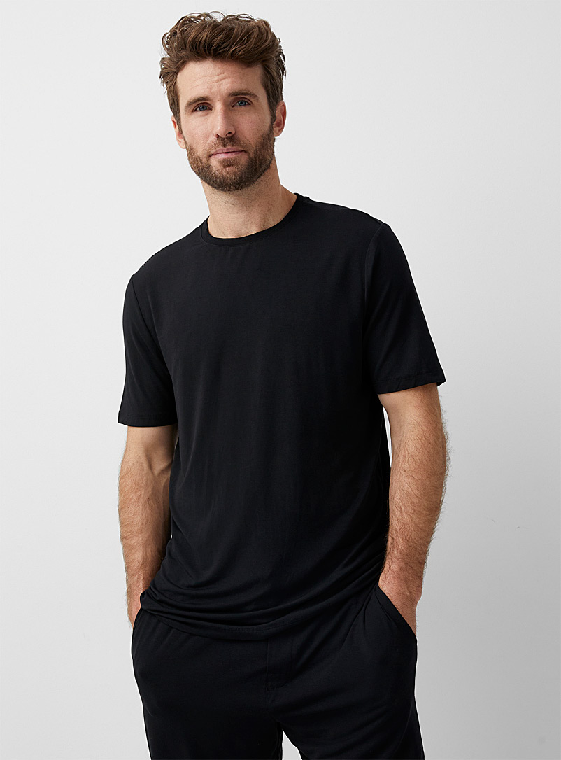 Le 31 Black Solid modal lounge T-shirt for men