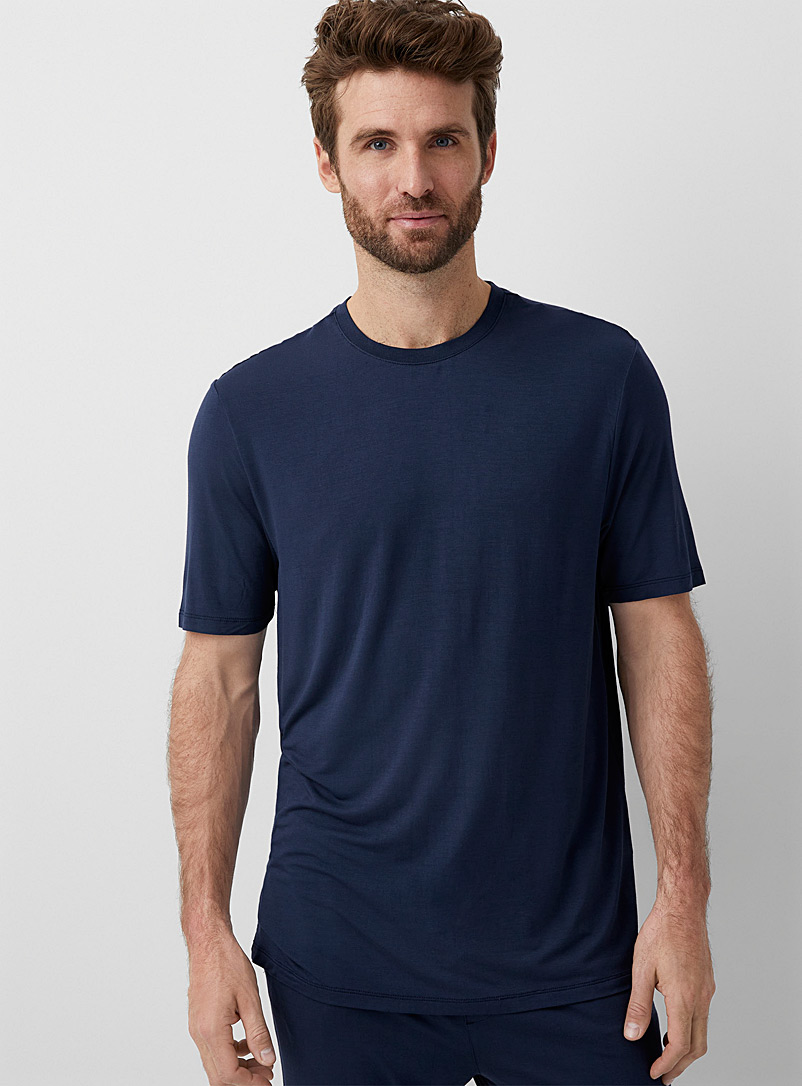Le 31 Marine Blue Solid modal lounge T-shirt for men