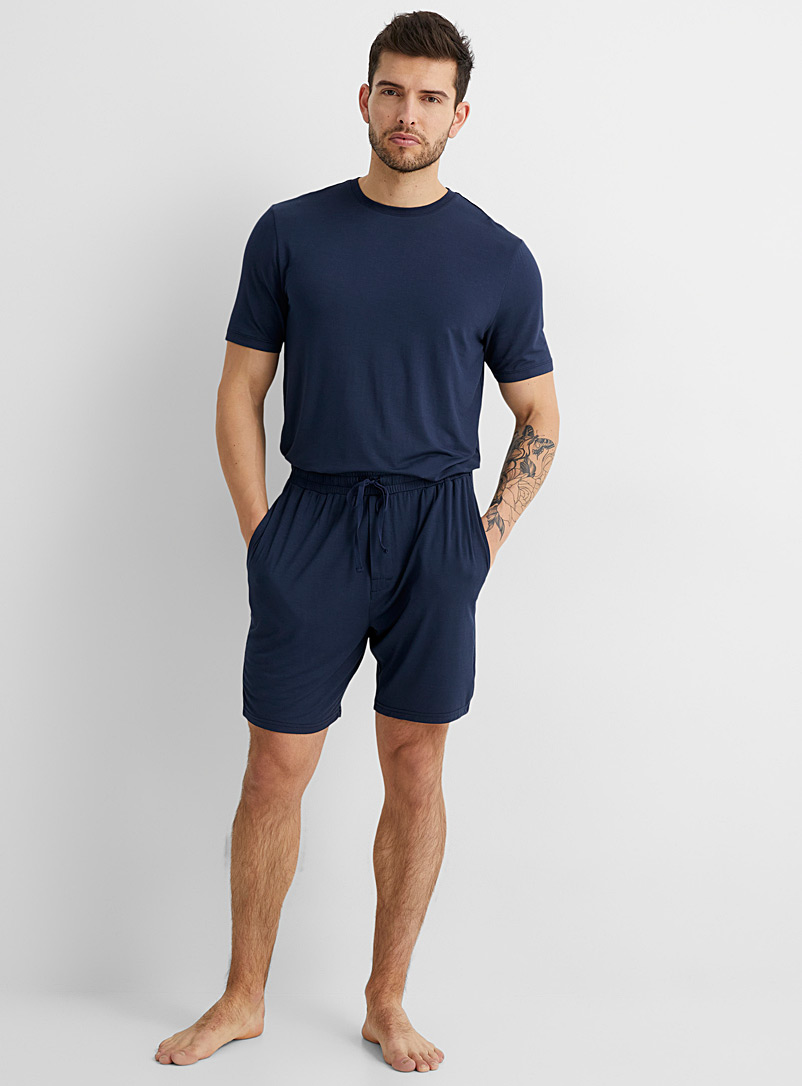 Le 31 Navy/Midnight Blue Solid modal lounge Bermudas for men