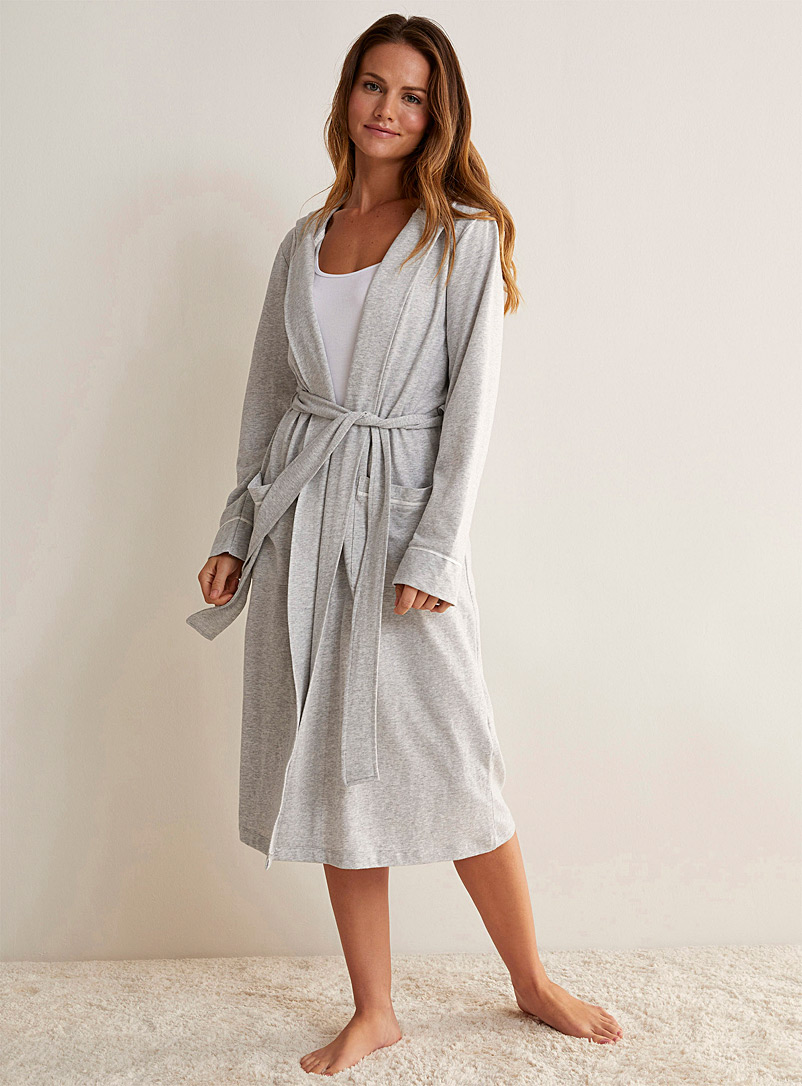 Miiyu Grey Long piqué jersey robe for women