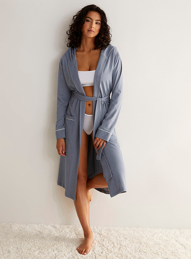 Miiyu Blue Long piqué jersey robe for women