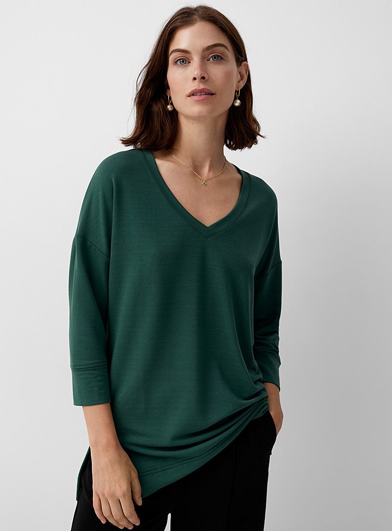 Contemporaine Green French terry V-neck tunic for women