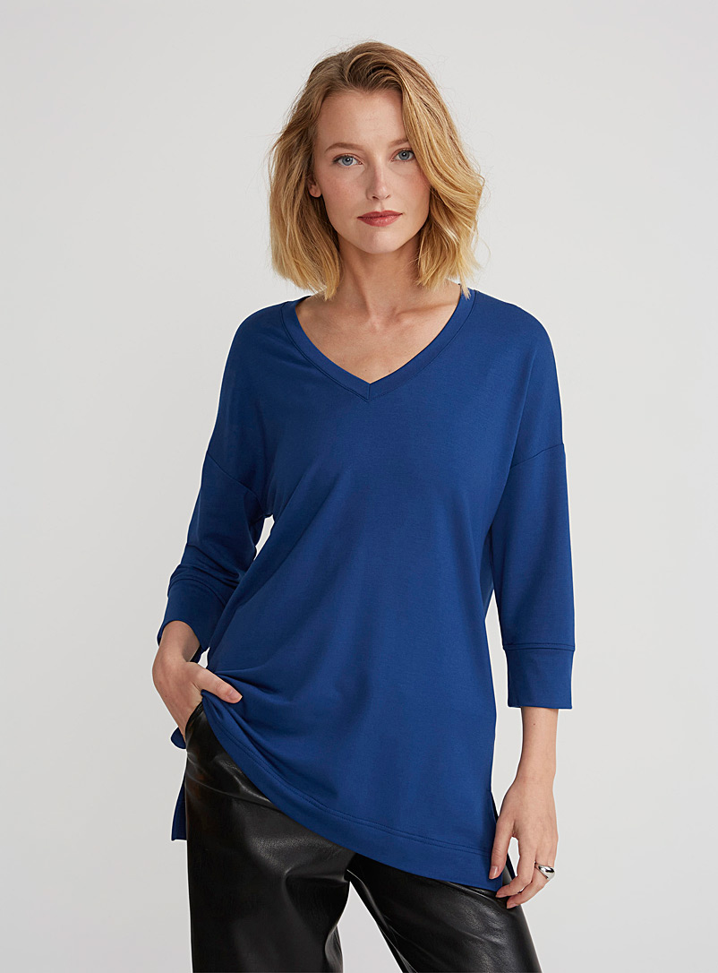 Contemporaine Marine Blue French terry V-neck tunic for women
