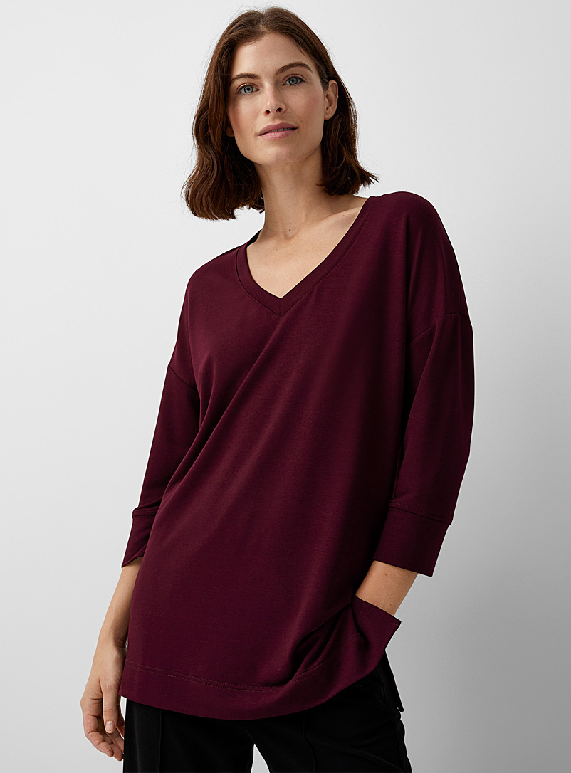 Contemporaine Ruby Red French terry V-neck tunic for women