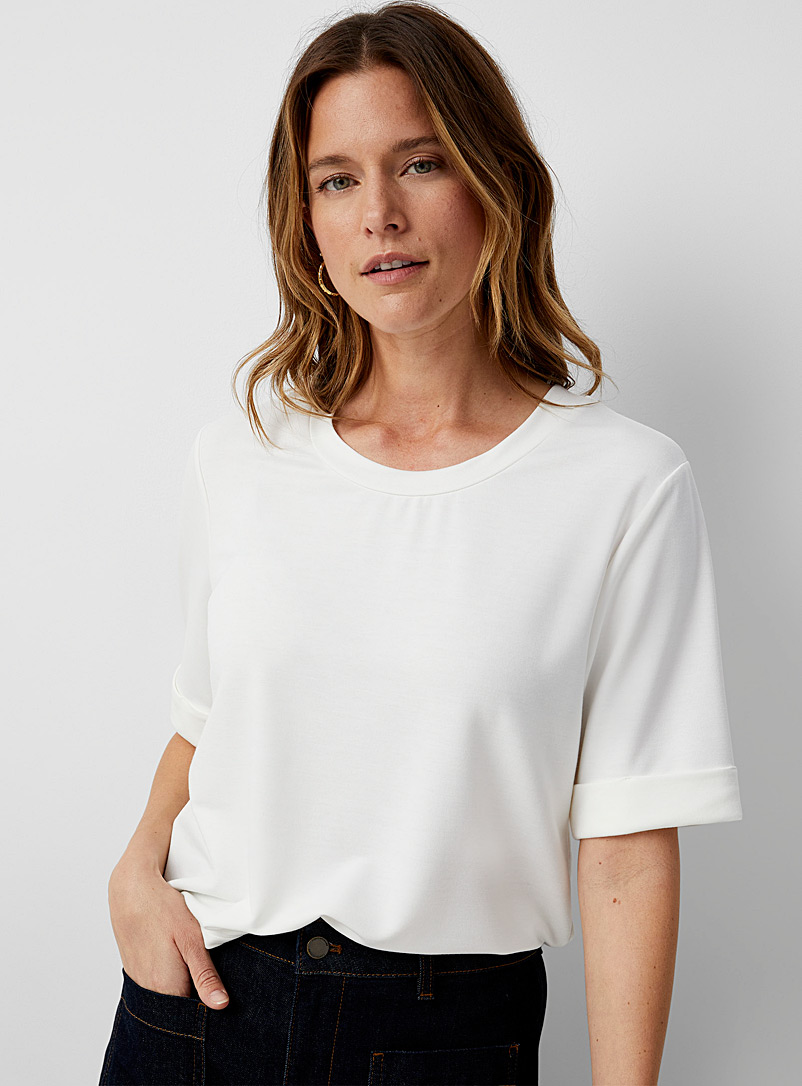 Contemporaine Ivory White Cuffed-sleeve French terry T-shirt for women
