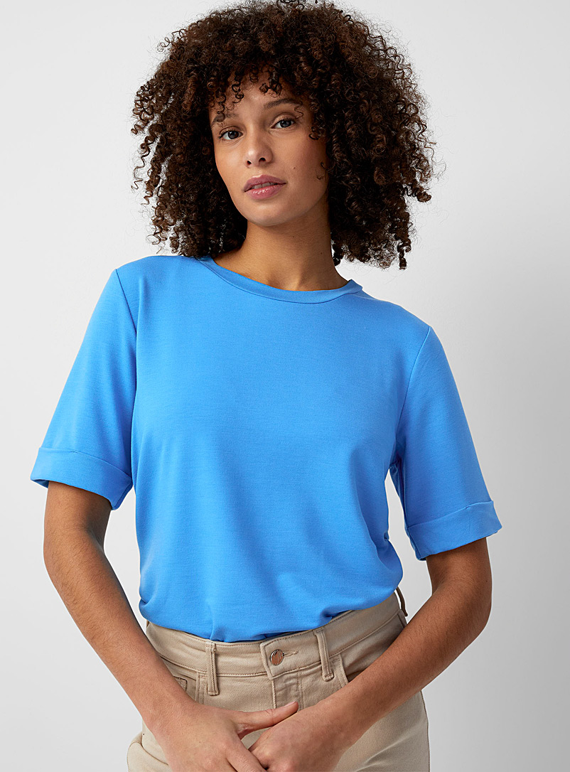 Contemporaine Blue Cuffed-sleeve French terry T-shirt for women