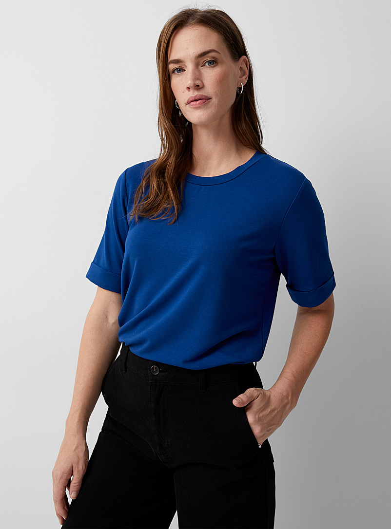 Contemporaine Marine Blue Cuffed-sleeve French terry T-shirt for women