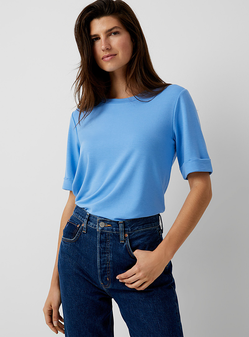 Contemporaine Baby Blue Cuffed-sleeve French terry T-shirt for women