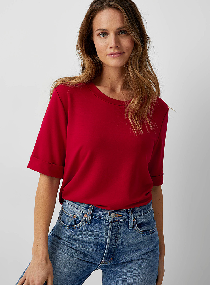 Contemporaine Red Cuffed-sleeve French terry T-shirt for women