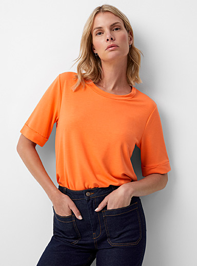 Contemporaine Orange Cuffed-sleeve French terry T-shirt for women