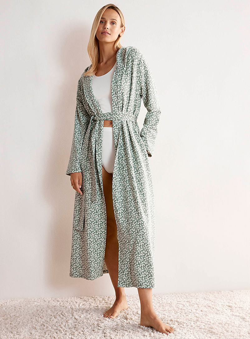 Miiyu Green Fleece-reverse modal robe for women