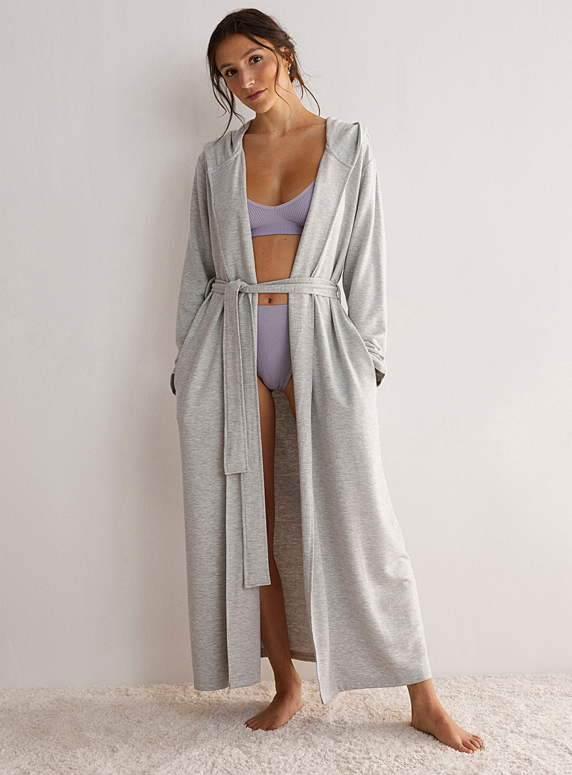 Miiyu Grey Long terry-lined modal robe for women